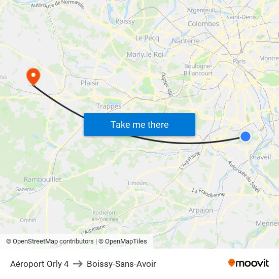Aéroport Orly 4 to Boissy-Sans-Avoir map