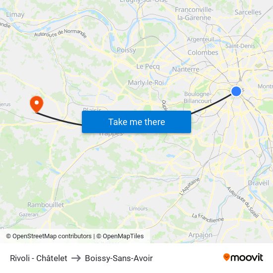 Rivoli - Châtelet to Boissy-Sans-Avoir map