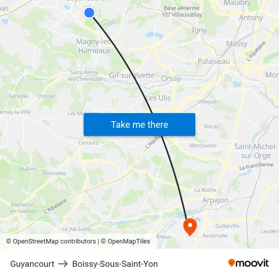 Guyancourt to Boissy-Sous-Saint-Yon map