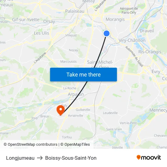 Longjumeau to Boissy-Sous-Saint-Yon map