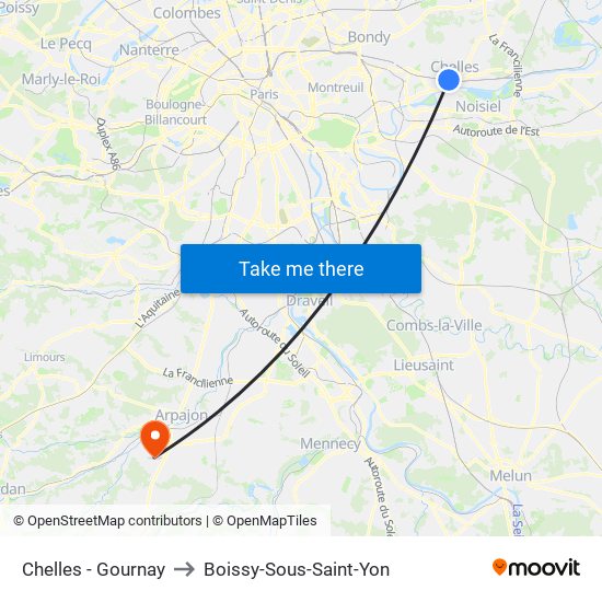 Chelles - Gournay to Boissy-Sous-Saint-Yon map