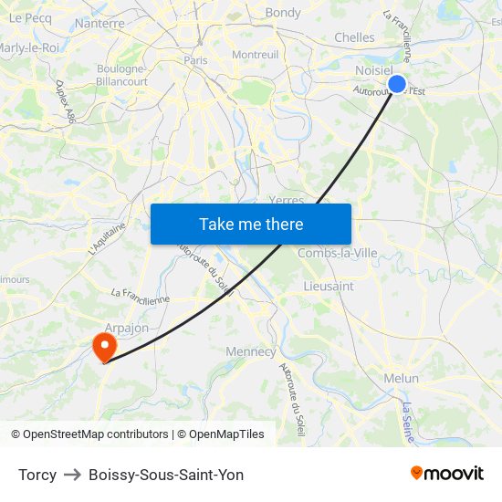 Torcy to Boissy-Sous-Saint-Yon map