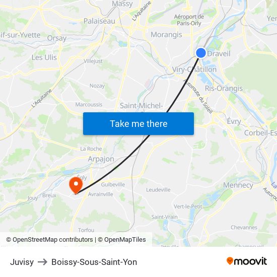 Juvisy to Boissy-Sous-Saint-Yon map