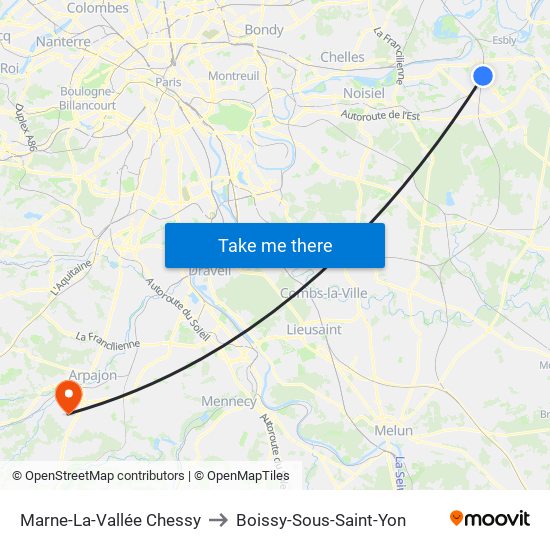 Marne-La-Vallée Chessy to Boissy-Sous-Saint-Yon map