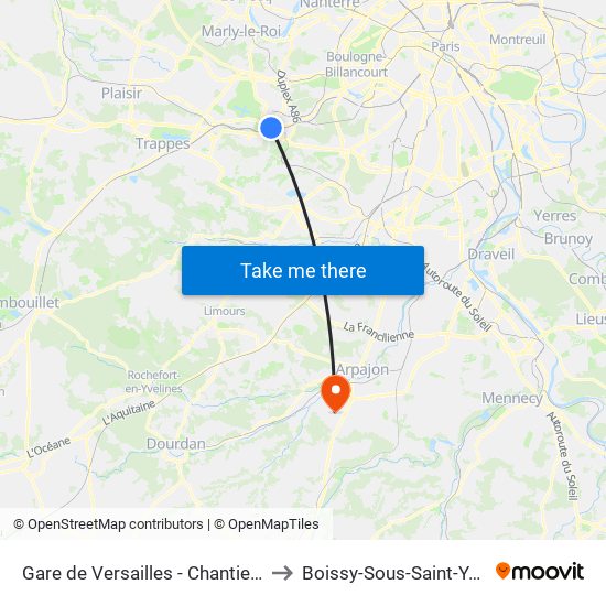 Gare de Versailles - Chantiers to Boissy-Sous-Saint-Yon map