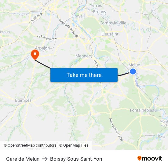 Gare de Melun to Boissy-Sous-Saint-Yon map
