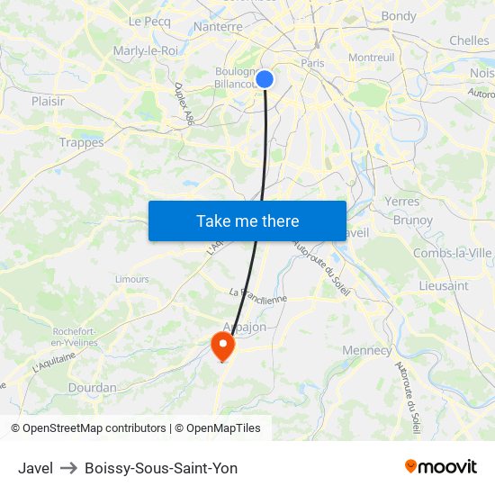 Javel to Boissy-Sous-Saint-Yon map