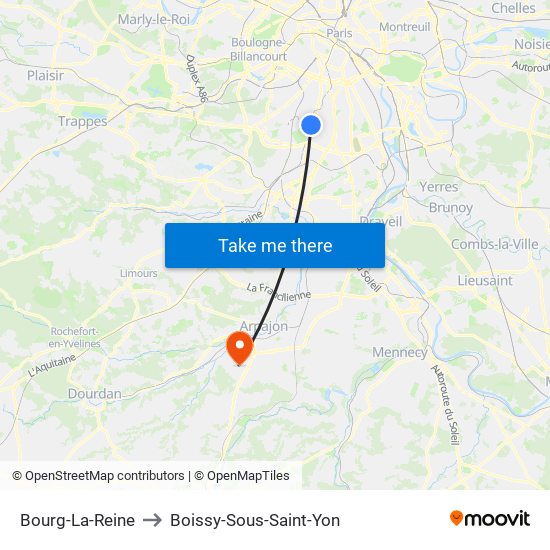 Bourg-La-Reine to Boissy-Sous-Saint-Yon map
