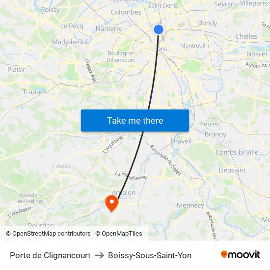 Porte de Clignancourt to Boissy-Sous-Saint-Yon map