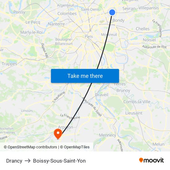 Drancy to Boissy-Sous-Saint-Yon map