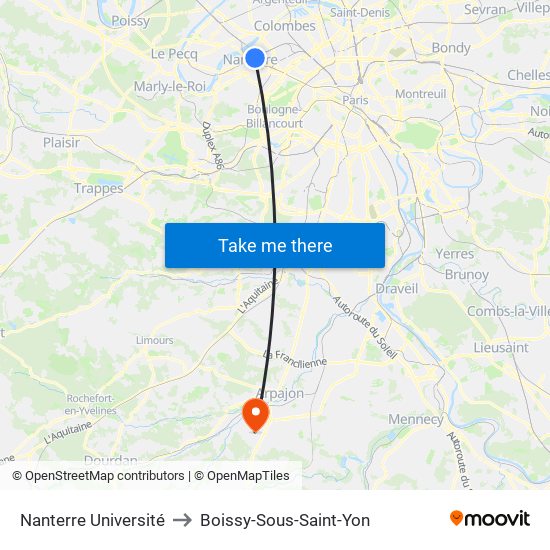 Nanterre Université to Boissy-Sous-Saint-Yon map