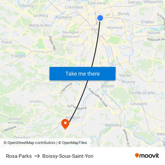 Rosa Parks to Boissy-Sous-Saint-Yon map