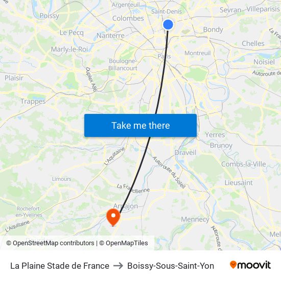 La Plaine Stade de France to Boissy-Sous-Saint-Yon map