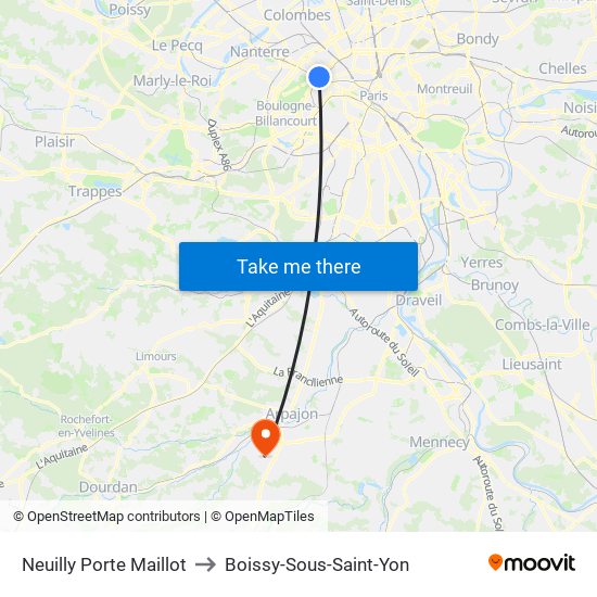 Neuilly Porte Maillot to Boissy-Sous-Saint-Yon map