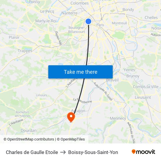 Charles de Gaulle Etoile to Boissy-Sous-Saint-Yon map