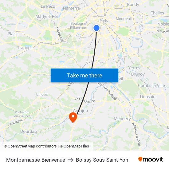 Montparnasse-Bienvenue to Boissy-Sous-Saint-Yon map