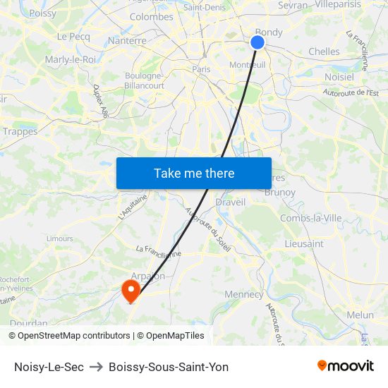 Noisy-Le-Sec to Boissy-Sous-Saint-Yon map