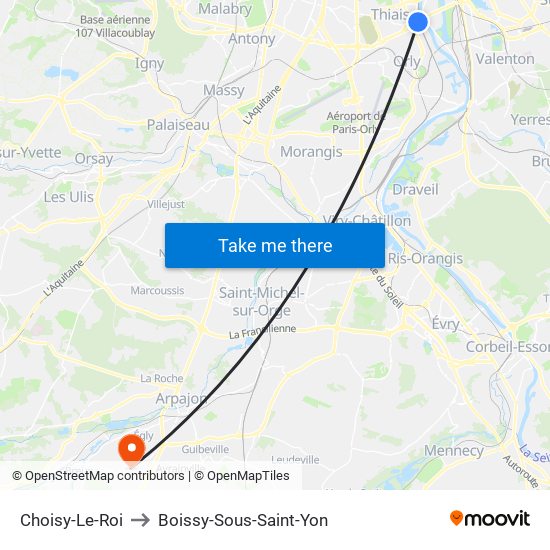 Choisy-Le-Roi to Boissy-Sous-Saint-Yon map