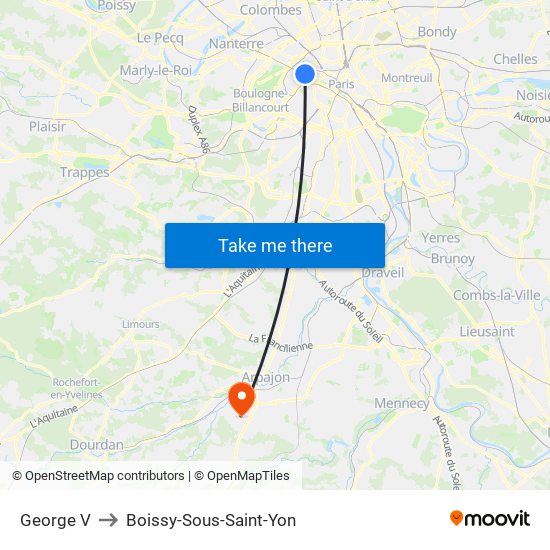 George V to Boissy-Sous-Saint-Yon map