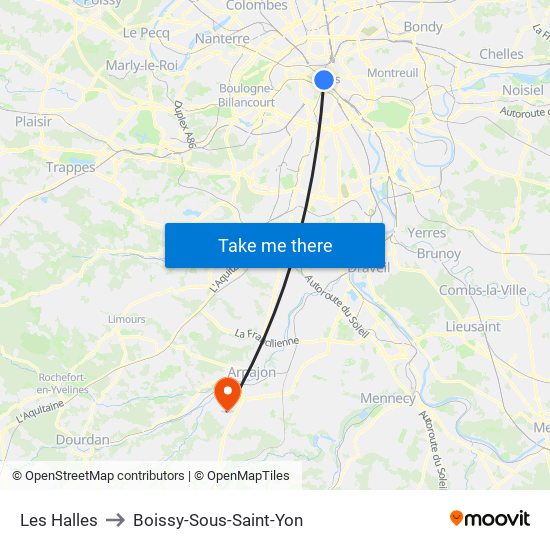 Les Halles to Boissy-Sous-Saint-Yon map