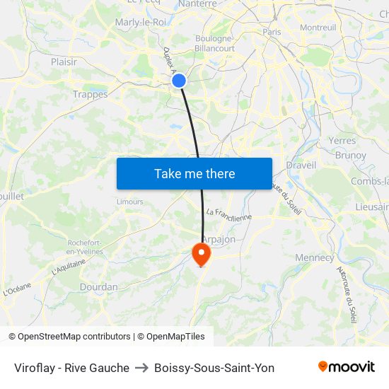 Viroflay - Rive Gauche to Boissy-Sous-Saint-Yon map