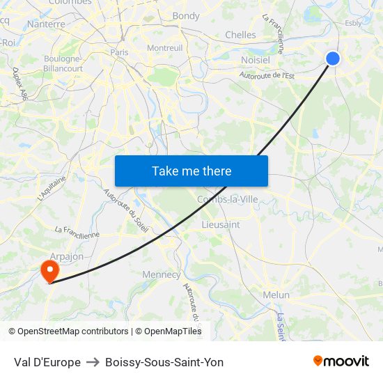 Val D'Europe to Boissy-Sous-Saint-Yon map