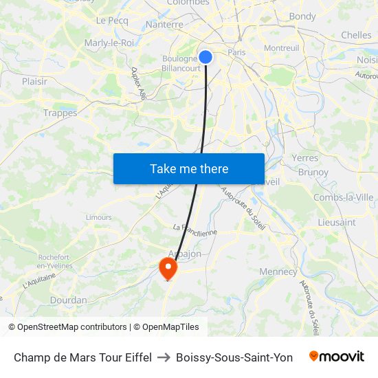 Champ de Mars Tour Eiffel to Boissy-Sous-Saint-Yon map