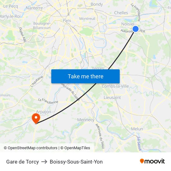 Gare de Torcy to Boissy-Sous-Saint-Yon map