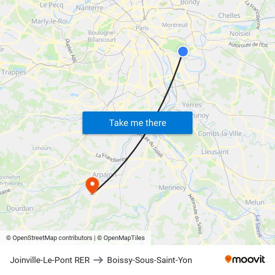 Joinville-Le-Pont RER to Boissy-Sous-Saint-Yon map