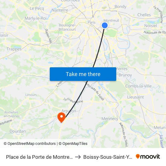 Place de la Porte de Montreuil to Boissy-Sous-Saint-Yon map