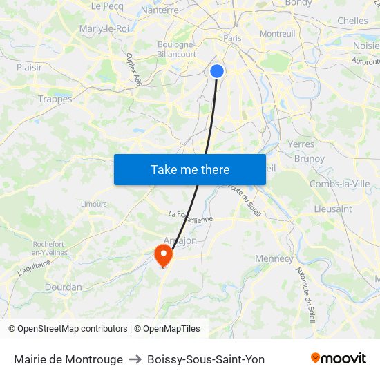 Mairie de Montrouge to Boissy-Sous-Saint-Yon map