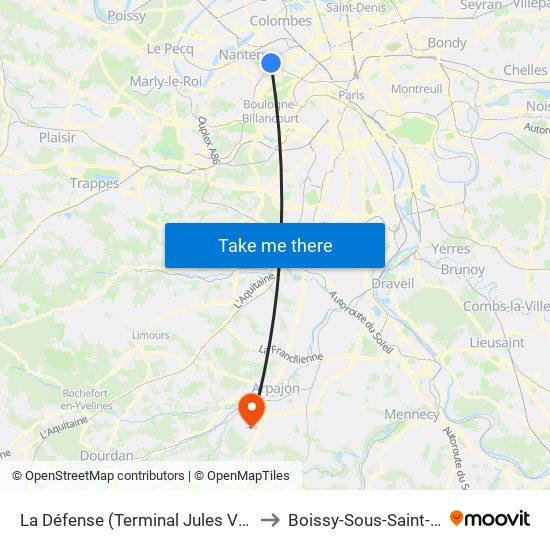 La Défense (Terminal Jules Verne) to Boissy-Sous-Saint-Yon map