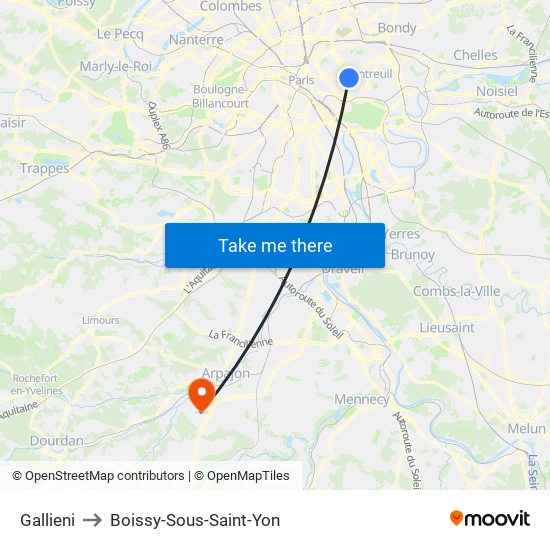 Gallieni to Boissy-Sous-Saint-Yon map