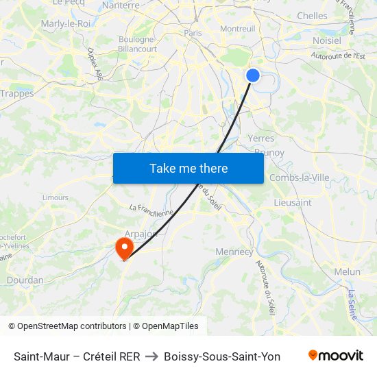 Saint-Maur – Créteil RER to Boissy-Sous-Saint-Yon map