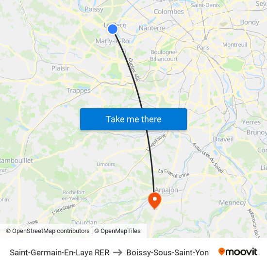 Saint-Germain-En-Laye RER to Boissy-Sous-Saint-Yon map