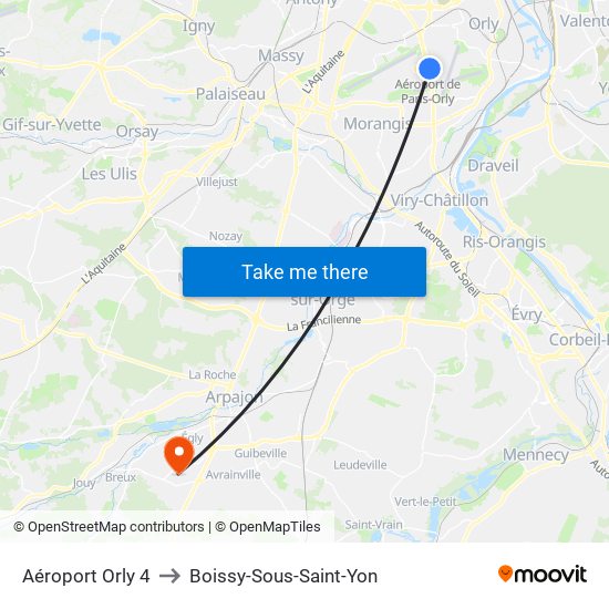Aéroport Orly 4 to Boissy-Sous-Saint-Yon map