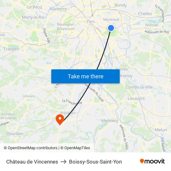 Château de Vincennes to Boissy-Sous-Saint-Yon map