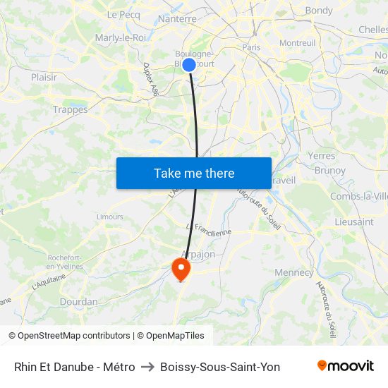 Rhin Et Danube - Métro to Boissy-Sous-Saint-Yon map