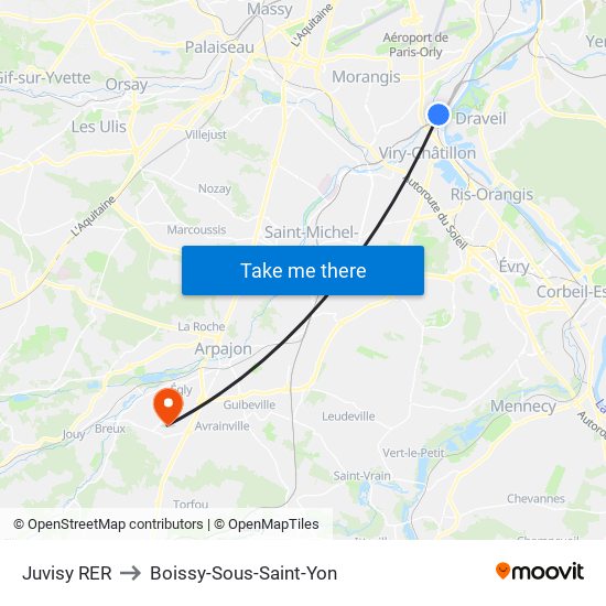 Juvisy RER to Boissy-Sous-Saint-Yon map