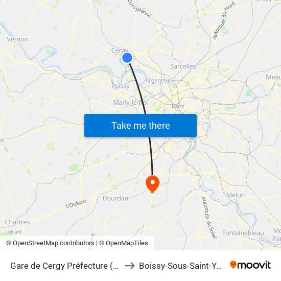Gare de Cergy Préfecture (C) to Boissy-Sous-Saint-Yon map