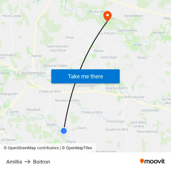 Amillis to Boitron map