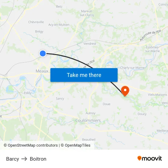 Barcy to Boitron map