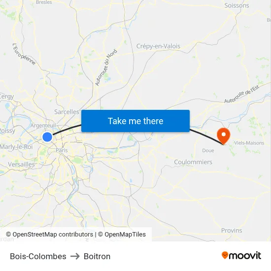 Bois-Colombes to Boitron map