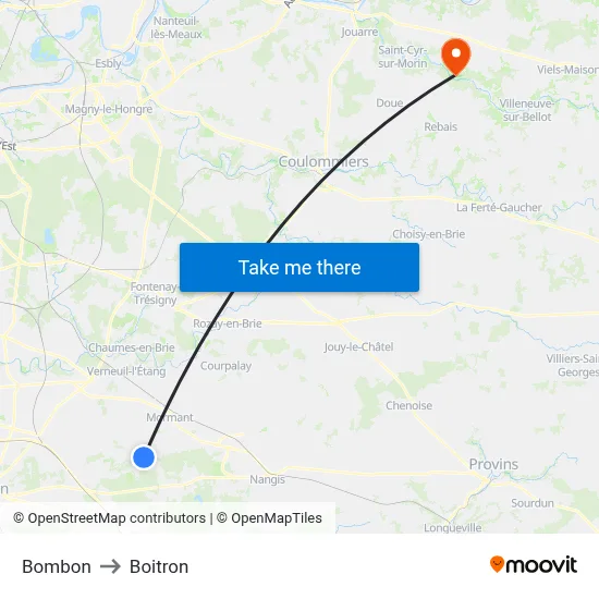 Bombon to Boitron map