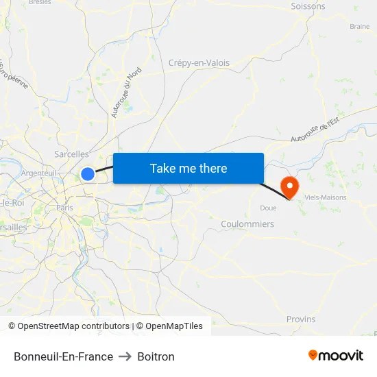 Bonneuil-En-France to Boitron map