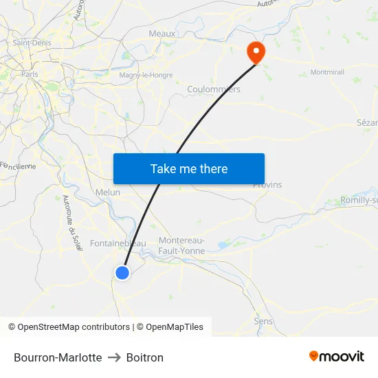 Bourron-Marlotte to Boitron map