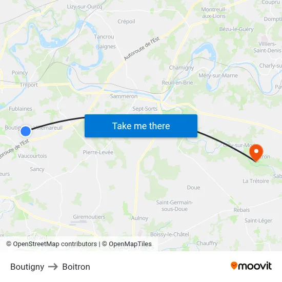 Boutigny to Boitron map