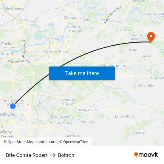Brie-Comte-Robert to Boitron map