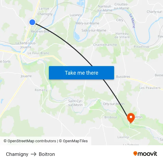 Chamigny to Boitron map