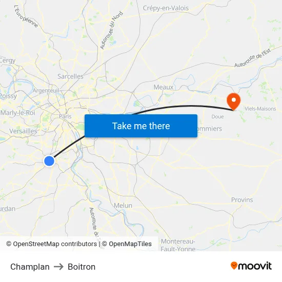 Champlan to Boitron map